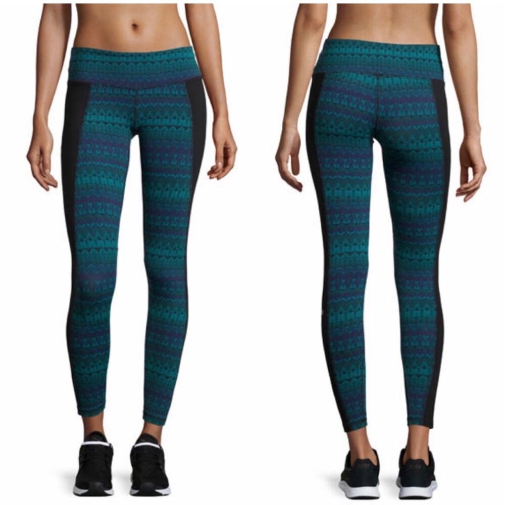 ALO Yoga Teal & Navy Patterned High-Waist Leggings